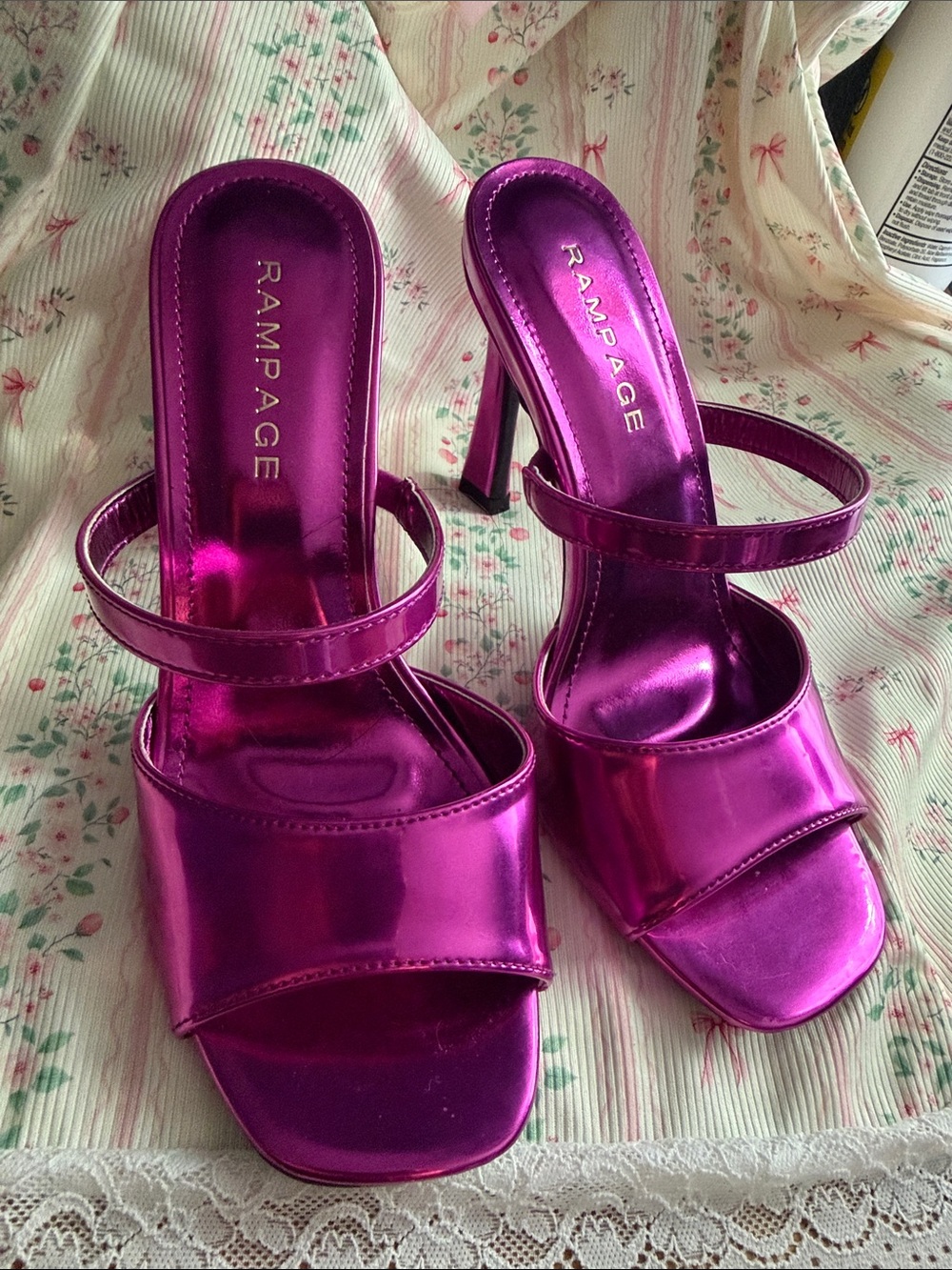 Rampage Metallic Fuchsia Strappy High Heel Sandals